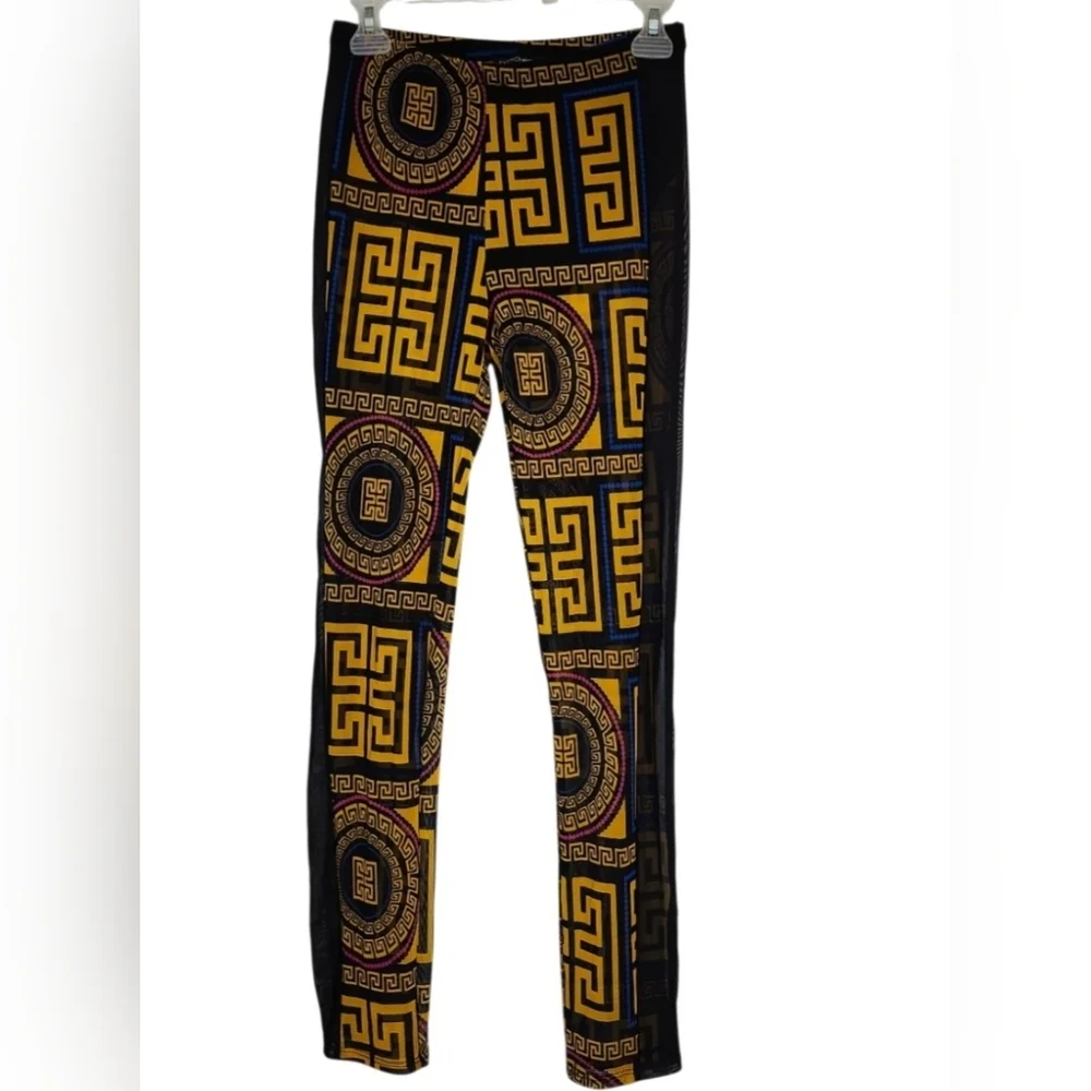 Fashion Nova Black and Gold Geometric Mesh Leggings. Size M.